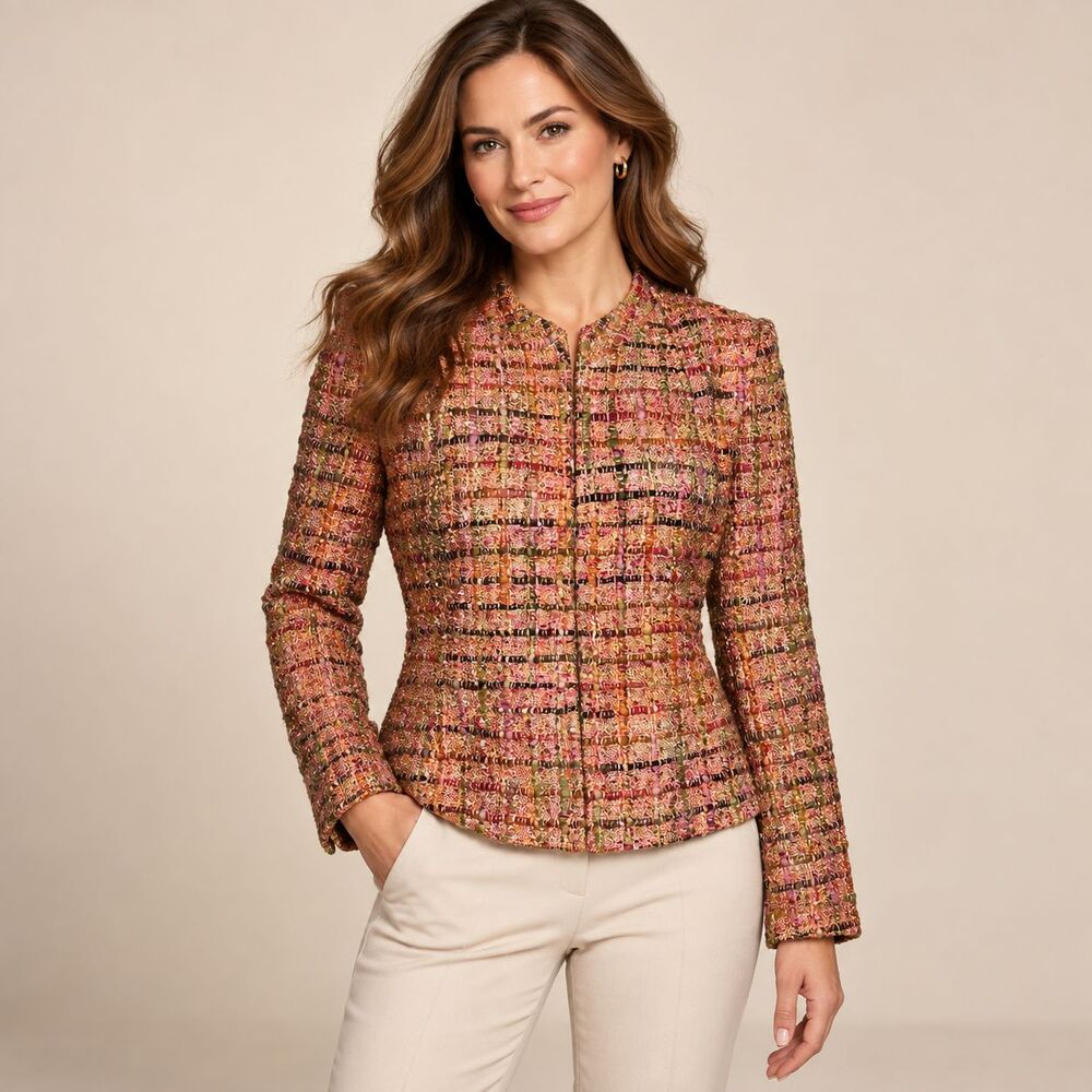 Neiman Marcus Exclusive Boucle Tweed Jacket Wool Blend Multicolor Size 12